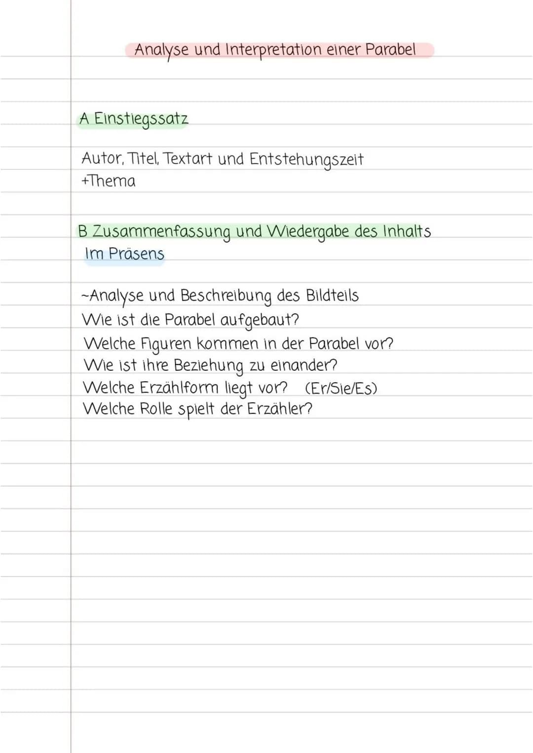 Parabel Interpretation Beispiel Klasse 10: Musterlösung und Aufbau