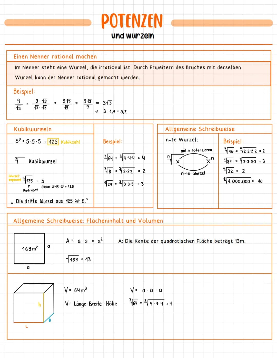 Quadratwurzeln:
Quadrieren bedeutet, dass eine
Zahl mit sich selber multipliziert
wird: a a=a²
7.7 = 7² = 49
8.8=8² = 64
Zehnerpotenzen:
1 =