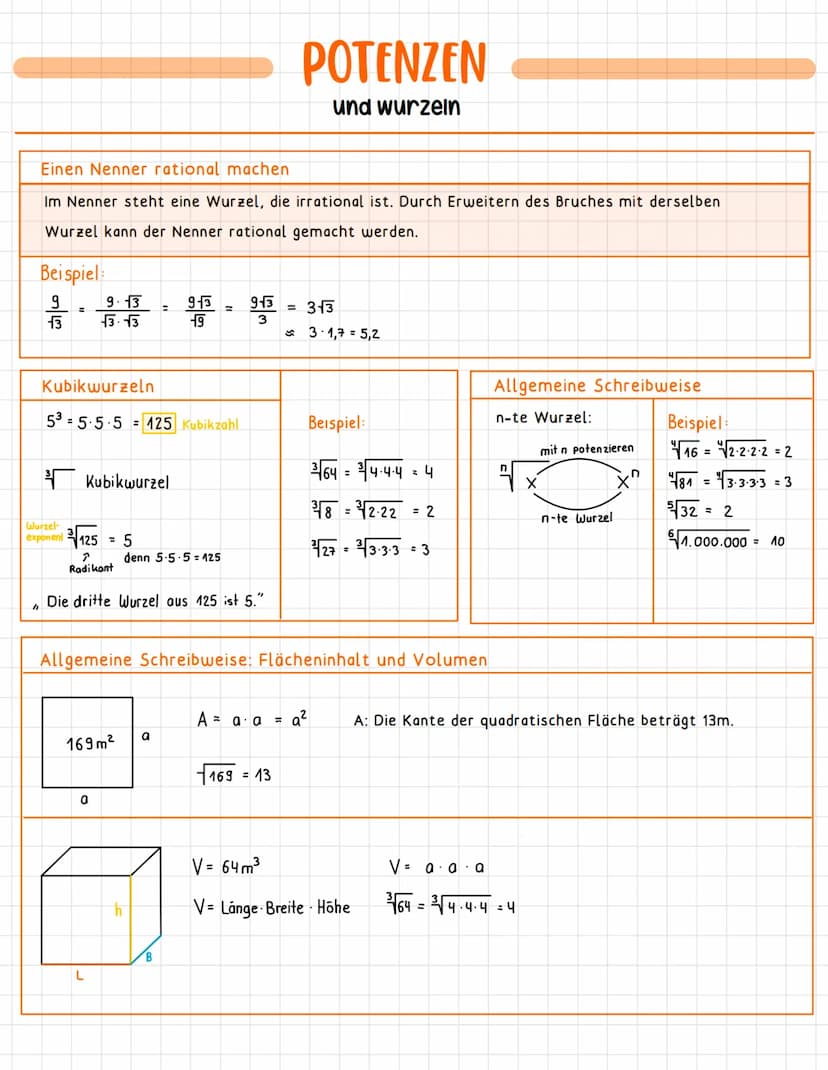 Quadratwurzeln:
Quadrieren bedeutet, dass eine
Zahl mit sich selber multipliziert
wird: a a=a²
7.7 = 7² = 49
8.8=8² = 64
Zehnerpotenzen:
1 =