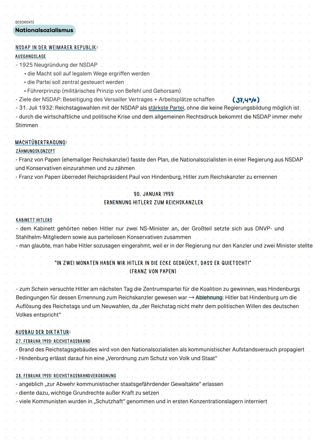 # GESCHICHTE
Nationalsozialismus

NSDAP IN DER WEIMARER REPUBLIK:
AUSGANGSLAGE
- 1925 Neugründung der NSDAP
- die Macht soll auf legalem Weg
