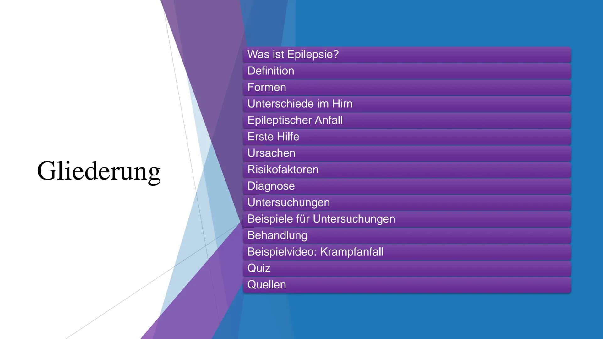 MAT
AN
Epilepsie
W Gliederung
Was ist Epilepsie?
Definition
Formen
Unterschiede im Hirn
Epileptischer Anfall
Erste Hilfe
Ursachen
Risikofakt