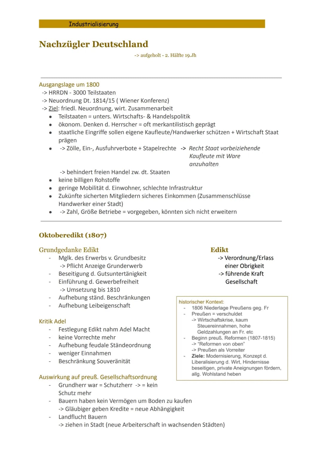 Nachzügler Deutschland
Industrialisierung
Ausgangslage um 1800
-> HRRDN - 3000 Teilstaaten
●
-> Neuordnung Dt. 1814/15 (Wiener Konferenz)
->
