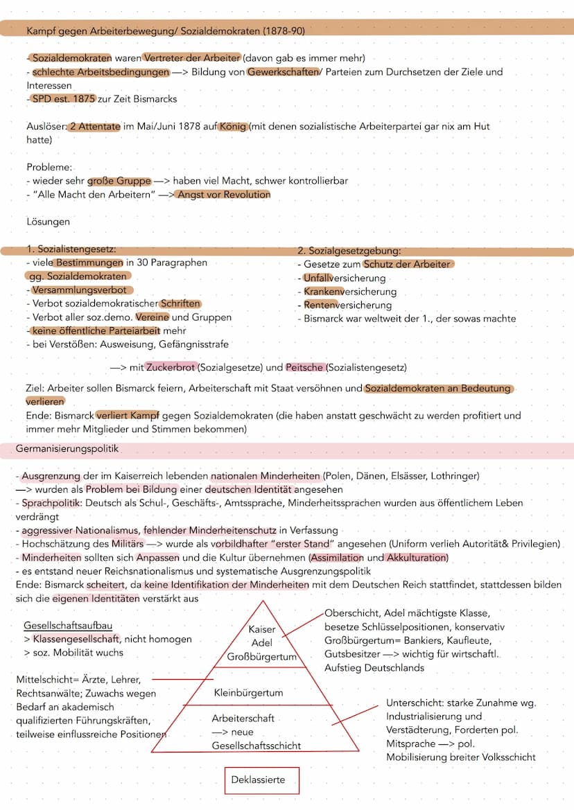 Innenpolitik
Kulturkampf (1871-78): Konflikt zw. Bismarck und Zentrumspartei
-> Einteilung der Parteien in "Reichsfeinde" und "staatstragend