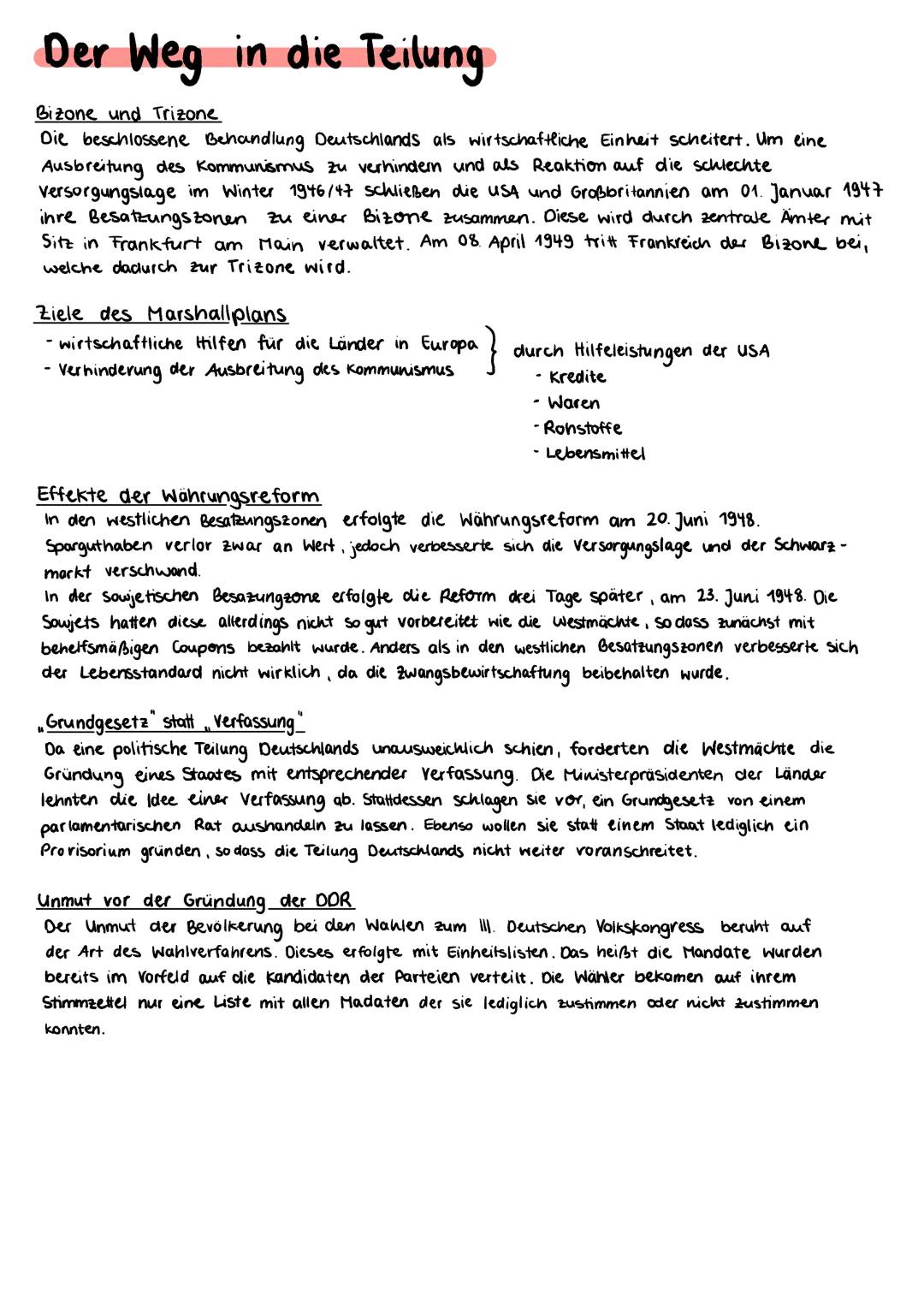# Der Weg in die Teilung

Bizone und Trizone

Die beschlossene Behandlung Deutschlands als wirtschaftliche Einheit scheitert. Um eine
Ausbre