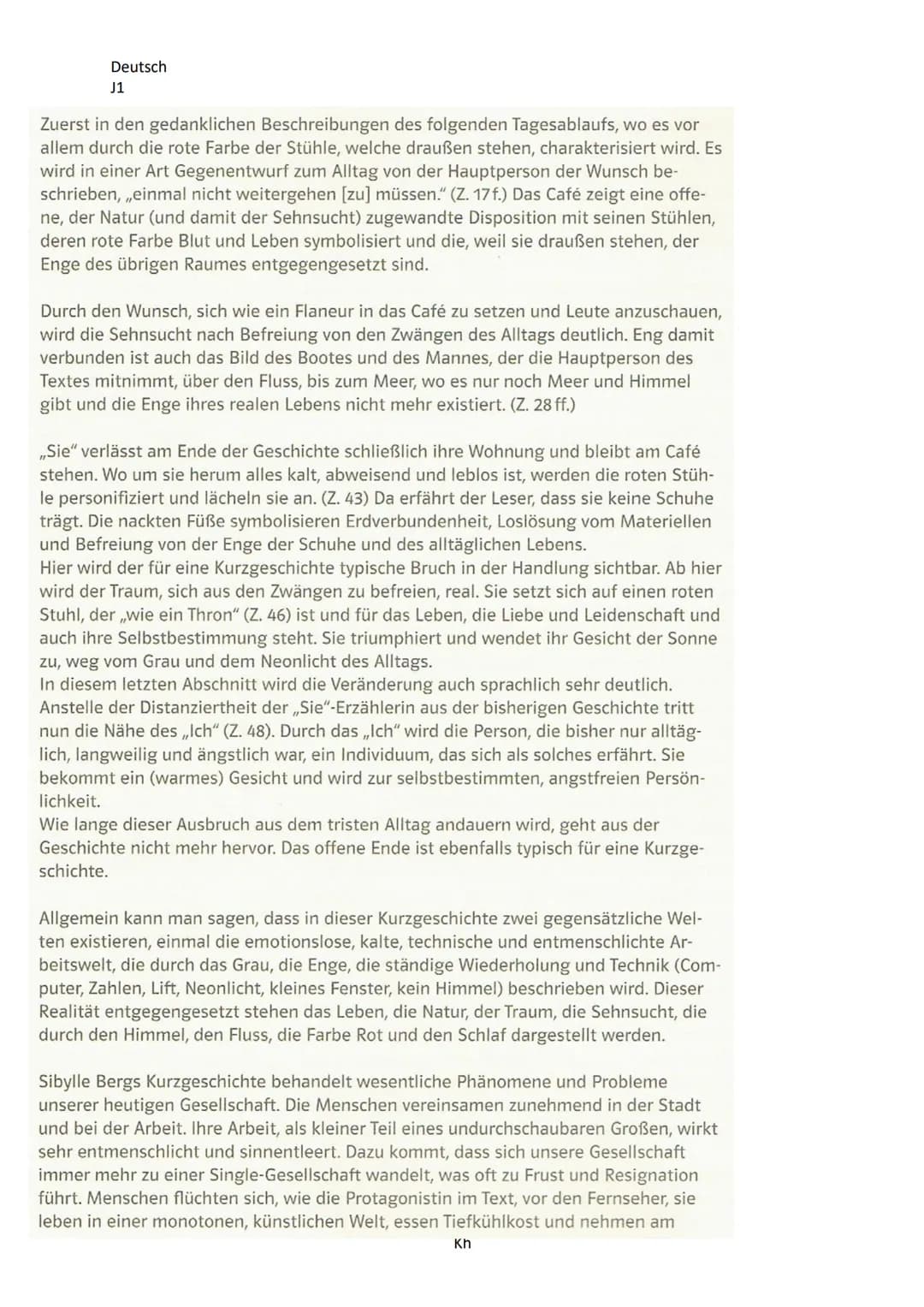 Deutsch
J1
(2) Literarische Textinterpretation (Kurzgeschichte)
Die Kurzgeschichte ,,Alles wie immer" von Sibylle Berg ist auf den Internets