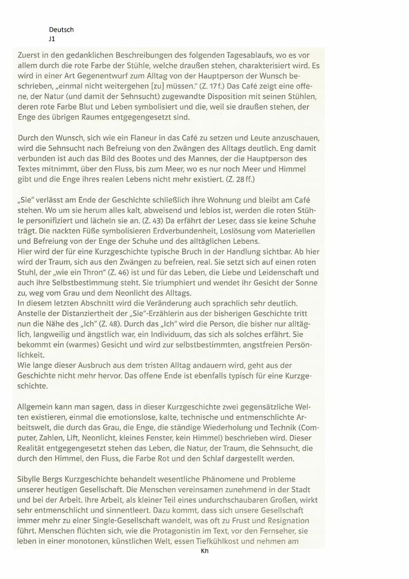 Deutsch
J1
(2) Literarische Textinterpretation (Kurzgeschichte)
Die Kurzgeschichte ,,Alles wie immer" von Sibylle Berg ist auf den Internets