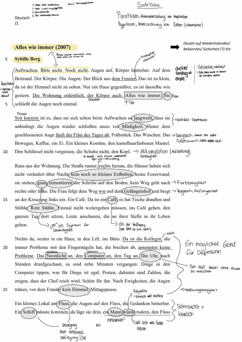 Deutsch
J1
(2) Literarische Textinterpretation (Kurzgeschichte)
Die Kurzgeschichte ,,Alles wie immer" von Sibylle Berg ist auf den Internets