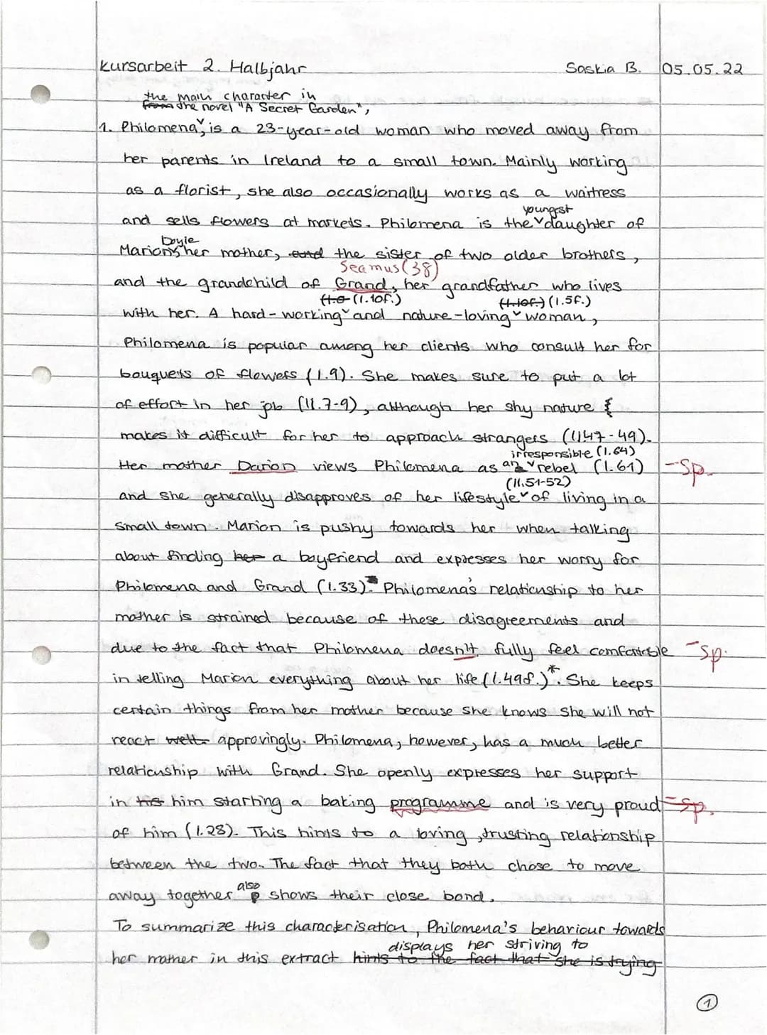 2021/22 11/II
En increased level
name: Saskia B.
Topic: Working on a literary text
Date: 5th May, 2022
Working time: 90 minutes
Electronic a