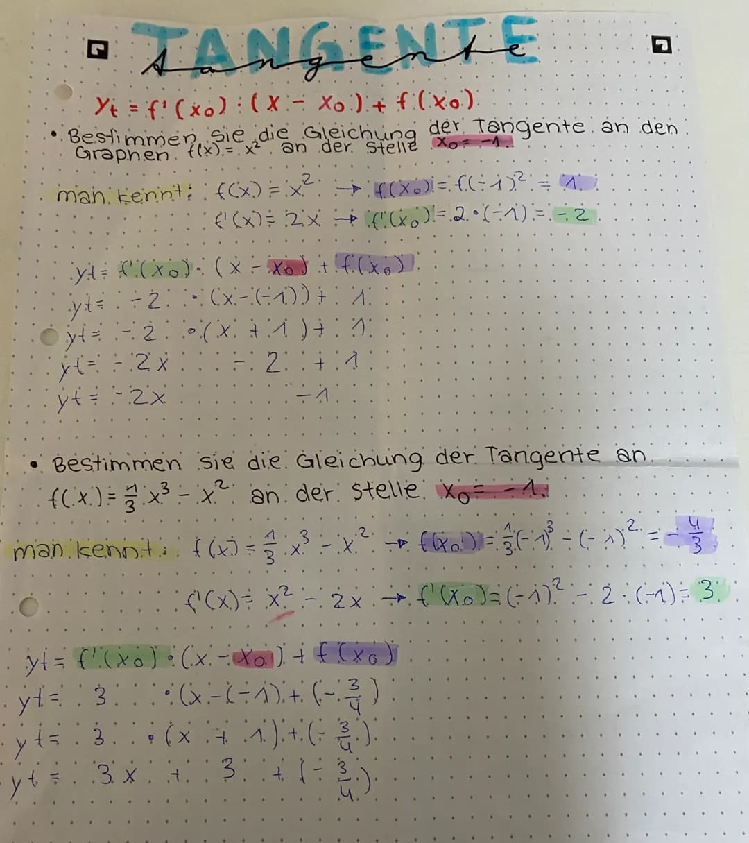 L
TANGENTE
Yt = f'(xo) : (x-xo) + f(xo)]
Bestimmen Sie die Gleichung der tangente an den
=
man kennt:
y = f(x6) (Xx=x6) + f(x6);
yt ==2=(x-1