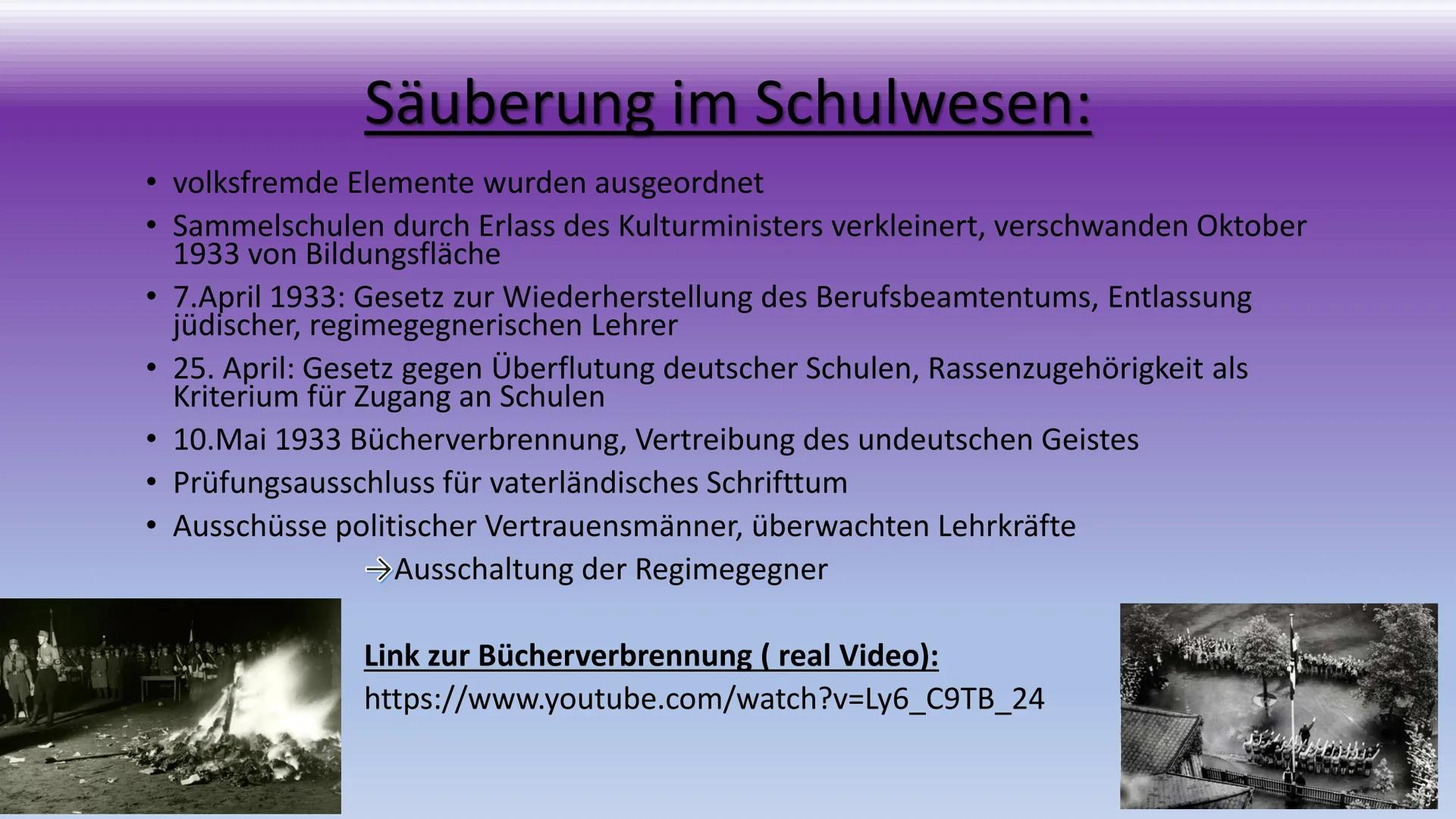 Schulen im NS-staat
道等
F
Präsentation von: Hüsna Aslan NS Erziehungsideale
Gliederung:
Stundenplan /(Unterrichtsinhalte)/Hitlers Ansicht
❖Sä