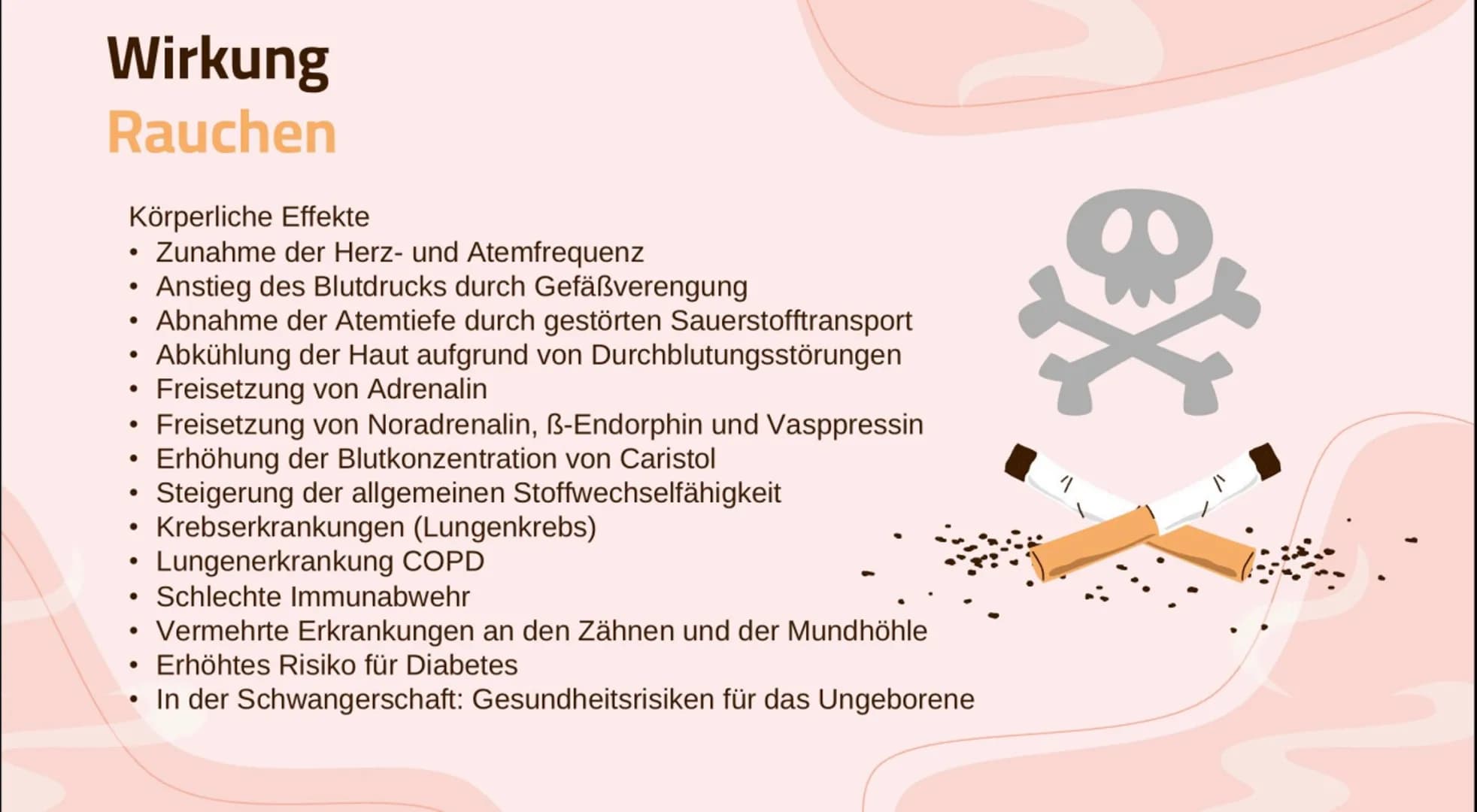 1
Nikotin
Wirkung und Folgen 01
Basic Infos
Allgemeine Infos, Statistik,
Anwendungen
04
Sucht
Wie entsteht eine Sucht?
Themen
02
Wirkung
Kör