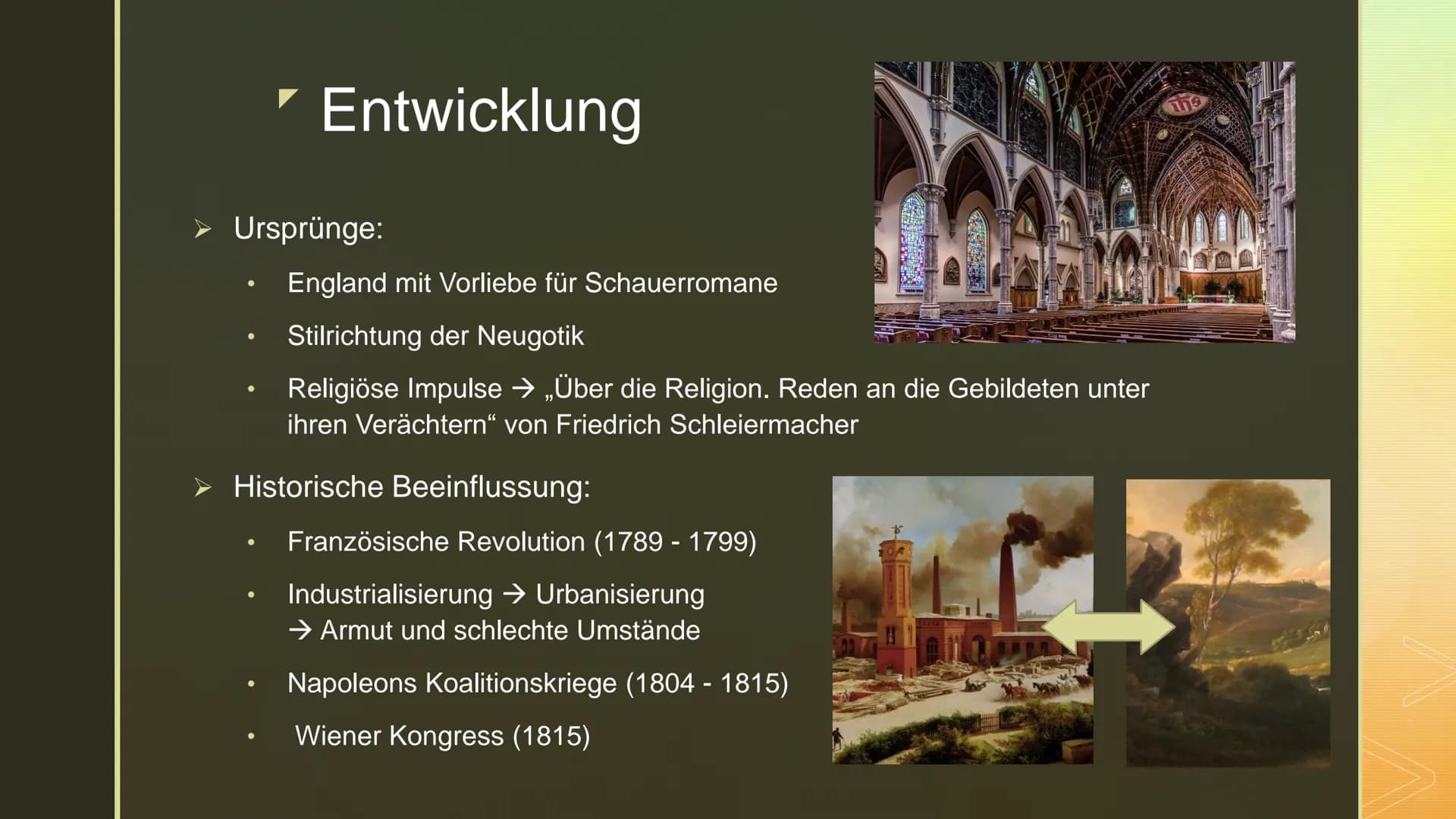 Romantik
Eine Literaturepoche voller
Träume, Fantasien und
Sehnsucht ■
■
■ Phasen
Genre
■
■
Gliederung
Begriffserklärung
Entwicklung
Merkmal