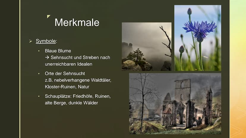 Romantik
Eine Literaturepoche voller
Träume, Fantasien und
Sehnsucht ■
■
■ Phasen
Genre
■
■
Gliederung
Begriffserklärung
Entwicklung
Merkmal