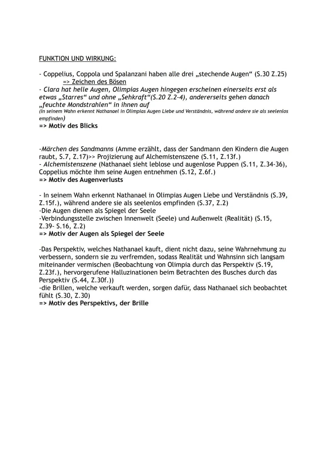 Motive in der Sandmann von E.T.A.
Hoffmann
-Augenmotiv, Automatenmotiv, Doppelgängermotiv-
BEDEUTUNG DER AUGEN:
Das Augenmotiv
!WICHTIG! Dem