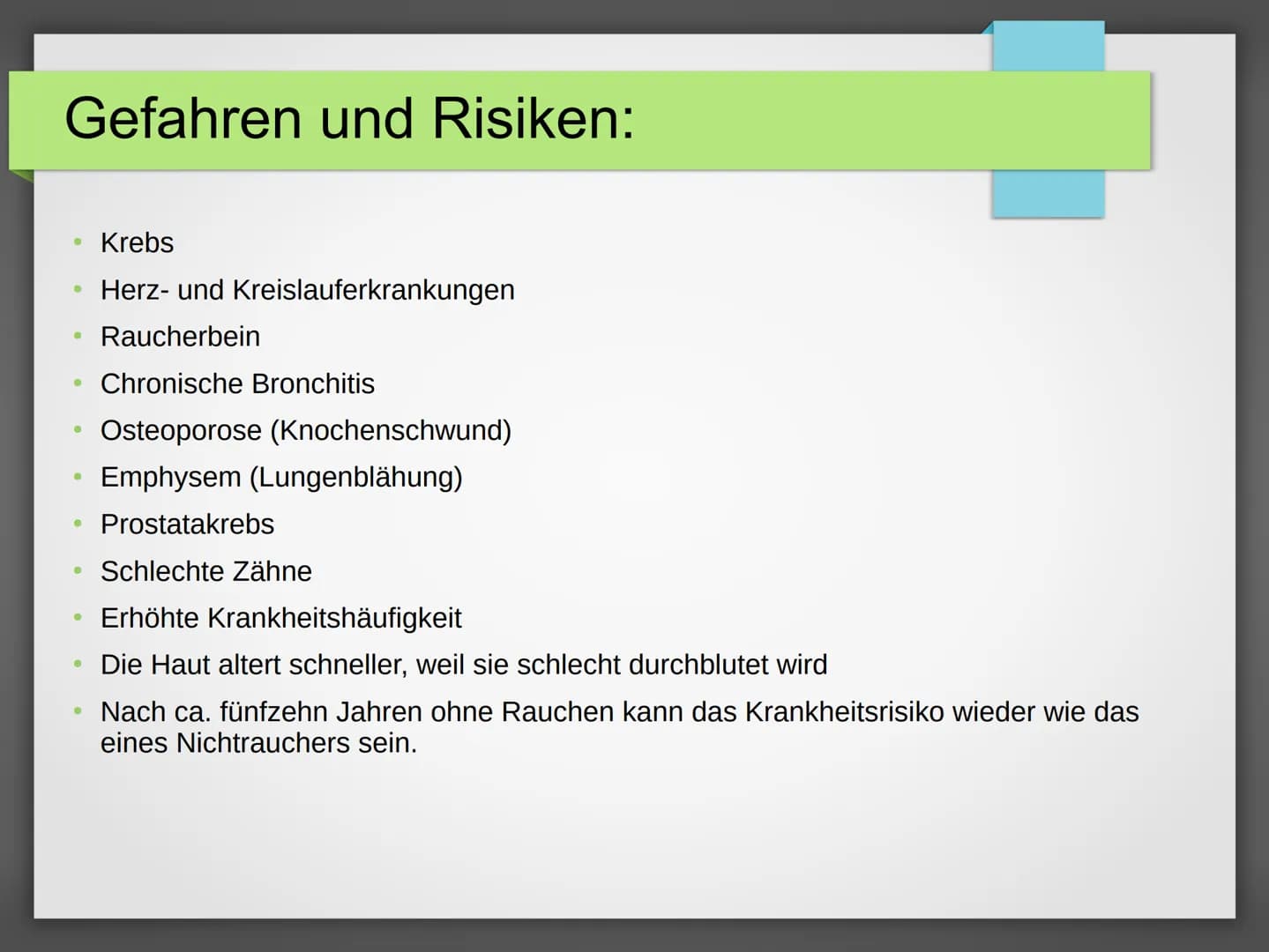 1. Aufbau einer Zigarette
Tabak und Tabakzusatzstoffe
Zigarettenpapier
Handout: Rauchen
Klebstoff
Druckfarben
Filterklebstoff
Filterumhüllun