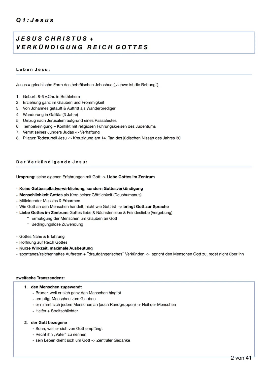 RELIGION
2021
1 von 41 Q1: Jesus
JESUS CHRISTUS +
VERKÜNDIGUNG REICH GOTTES
Leben Jesu:
Jesus = griechische Form des hebräischen Jehoshua (,
