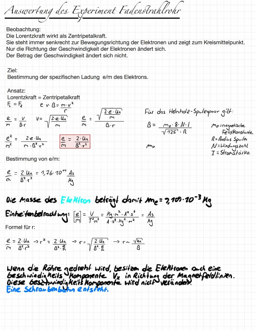 Fadenstrahlrohr
-> Bestimmung von e/m des Elektrons
Spezifische Ladung
Anode
Beschleuni
gangsspannung
(= 150V)
Ин
6+
U₂
uw
x
X
X
eeeodo
Meta