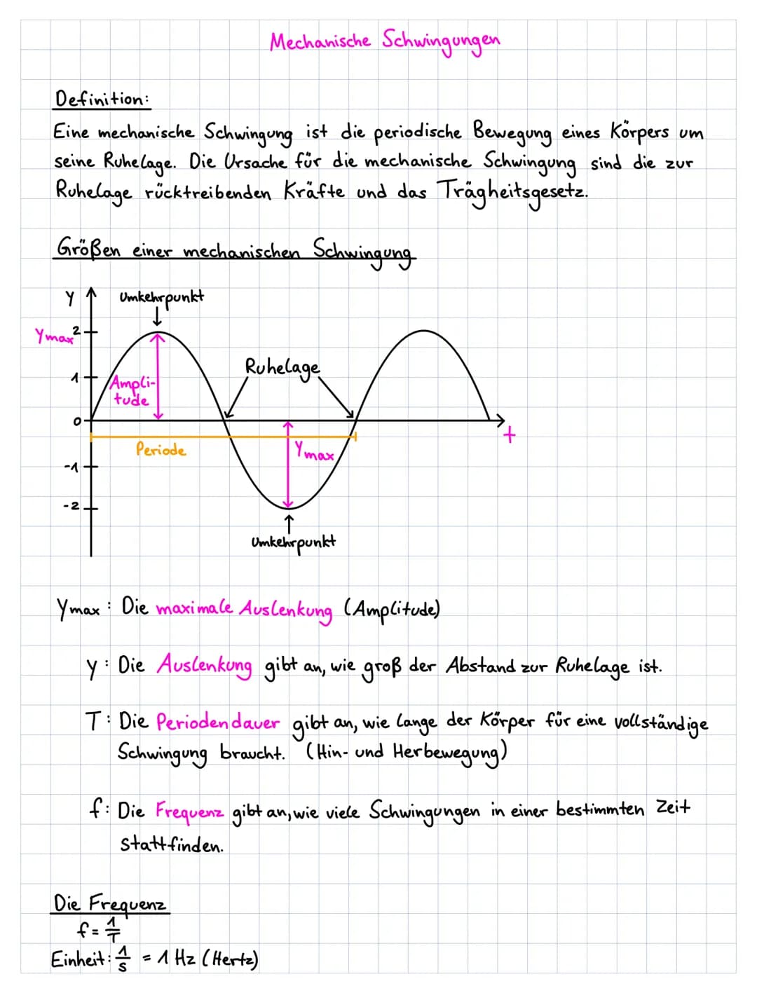 Definition:
um
Eine mechanische Schwingung ist die periodische Bewegung eines Körpers
seine Ruhelage. Die Ursache für die mechanische Schwin