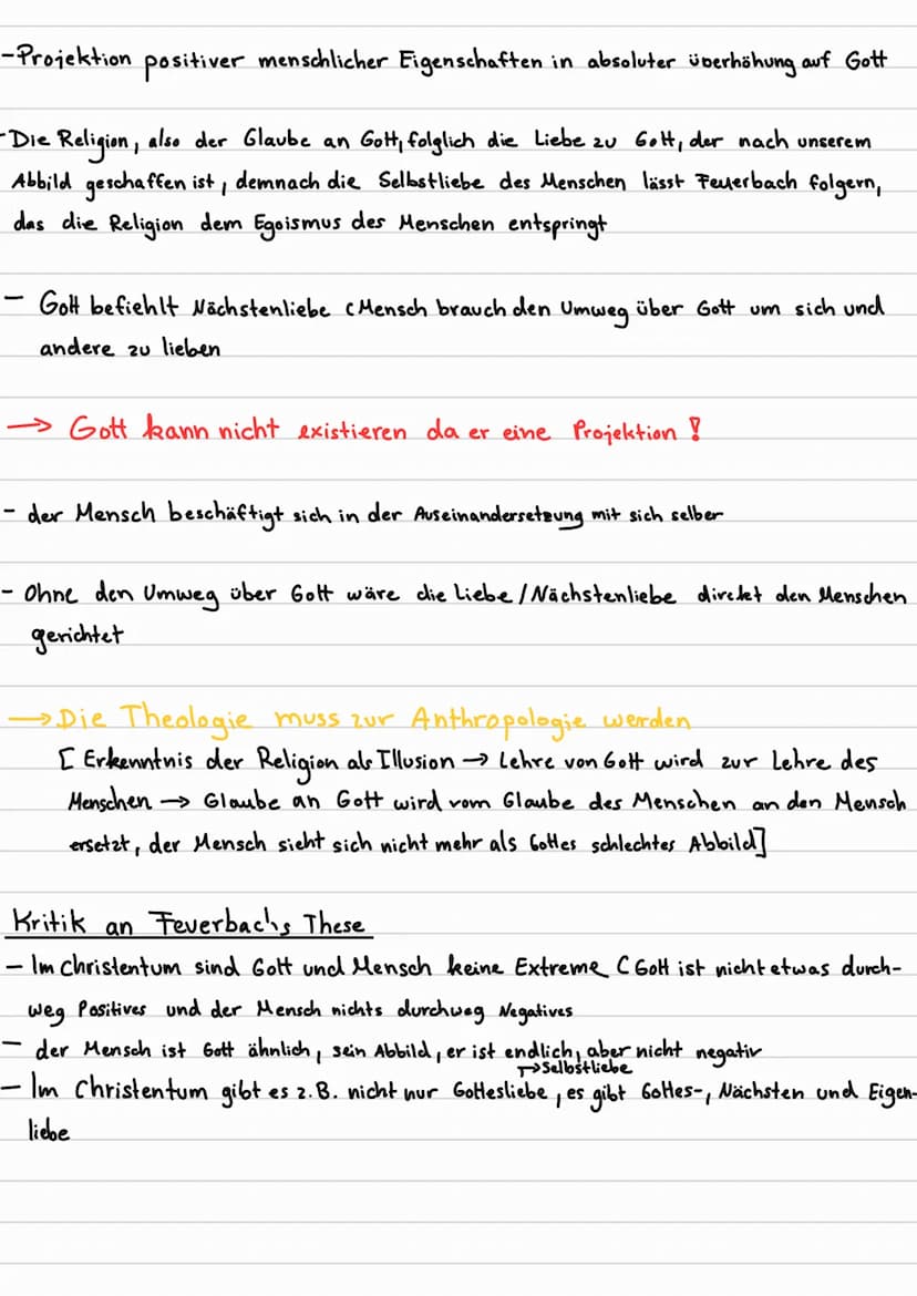 Projektionsthese
Ludwig Feuerbach
negative Lebenserfahrungen
[Leid, Tod, Krankheit, Unrecht,...]
Gefühl von Unvollkommenheit
Wunsch nach Vol