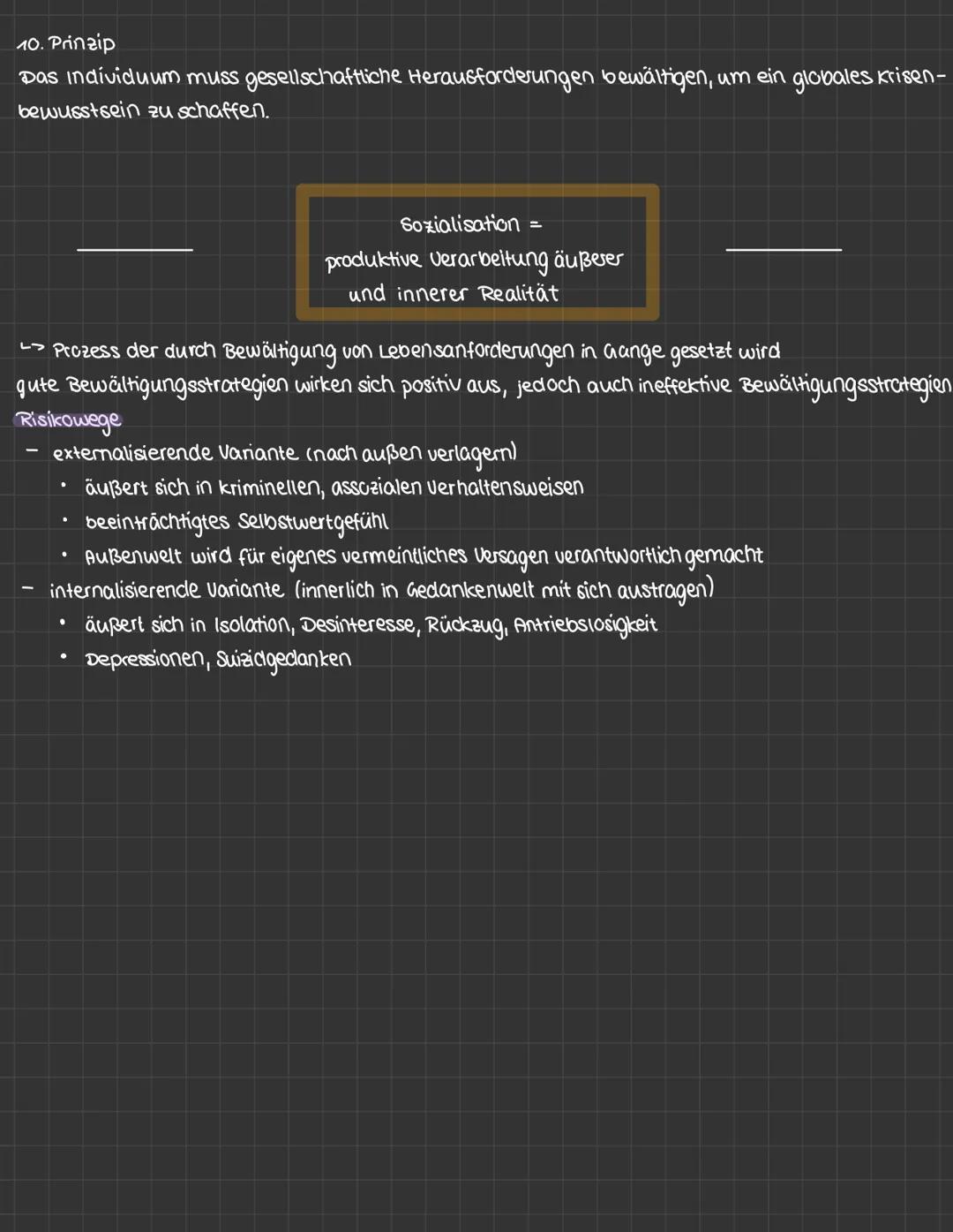 Klausur vorbereitung

10 Prinzipien

1. Prinzip
Das vernältnis von innerer (angeborene Merkmale) und äußerer (Umwelteinflüsse) Realität ist 