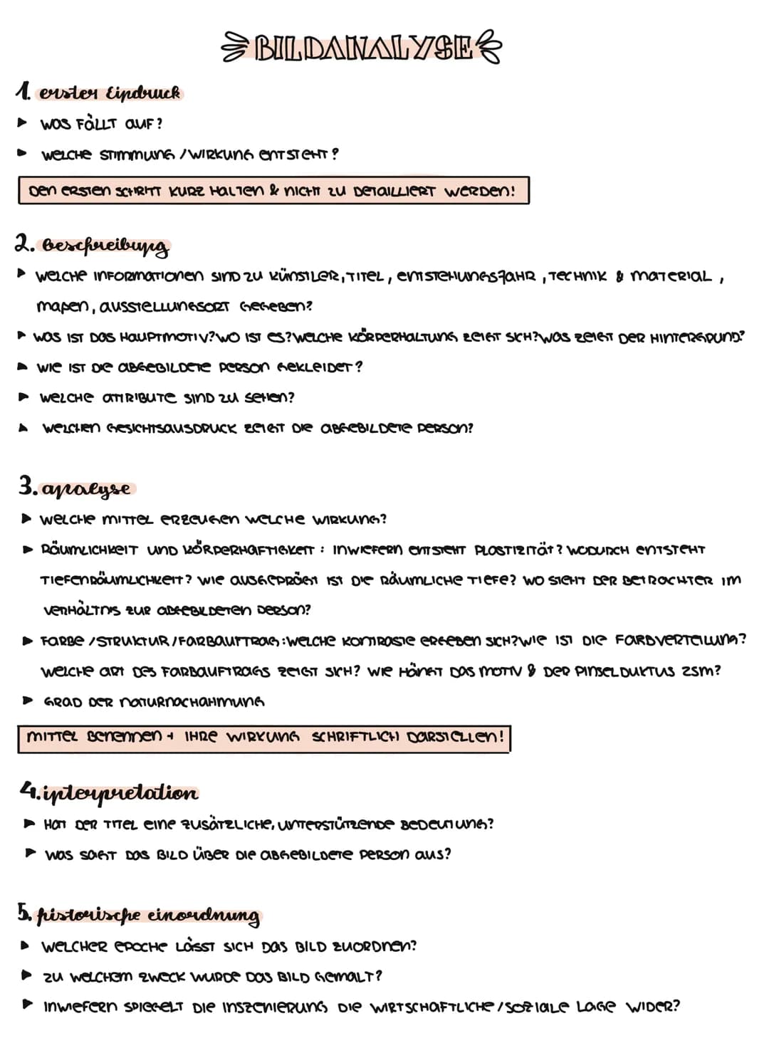 > BILDANALYSE
1. erster Eindruck
► Was FaLLT AUF?
► WELCHE STIMMUNG / WIRKUNG ENTSTEHT?
Den ERSTEN SCHRITT KURZ HALTEN & NICHT ZU DETAILLIER
