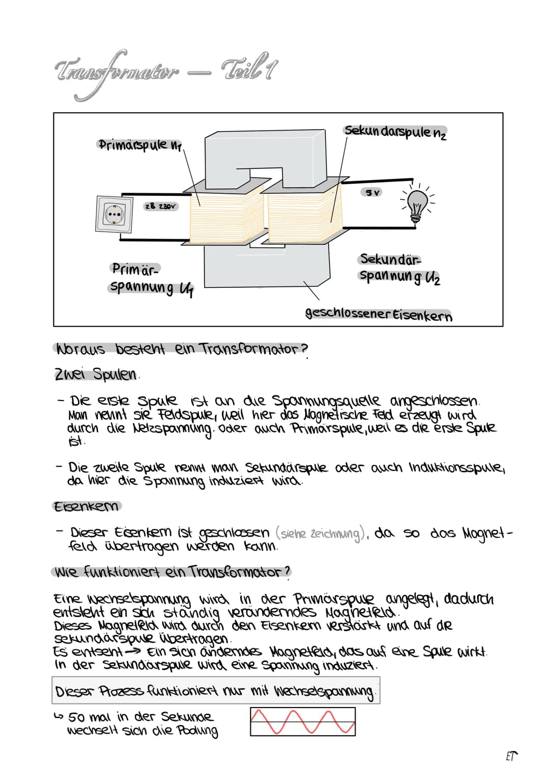 Transformation
Hochspannungstransformator
Ein Hochspannungstransformator ist ein Transformator, welcher für eine
sehr hohe Wechselspannung e