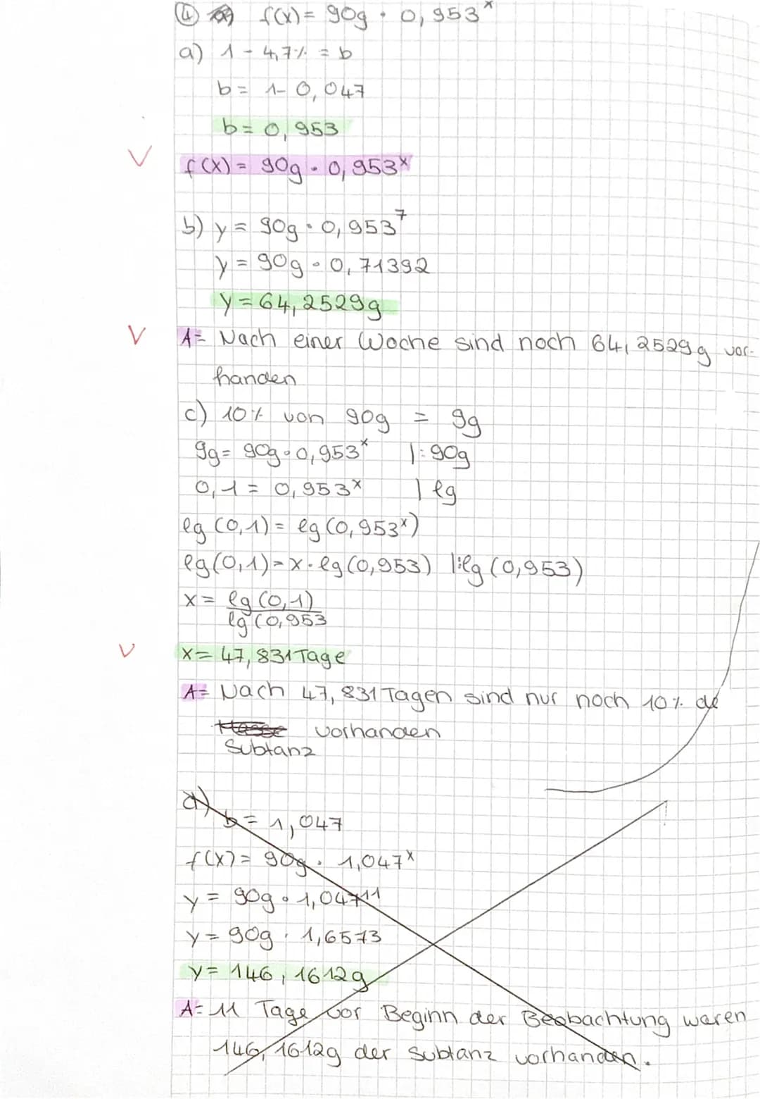 Mathematik
2. Klassenarbeit
Exponentialfunktion
1. Der Graph der Exponentialfunktion f(x) = bx geht durch den Punkt (6164). Ermittle die
Fun