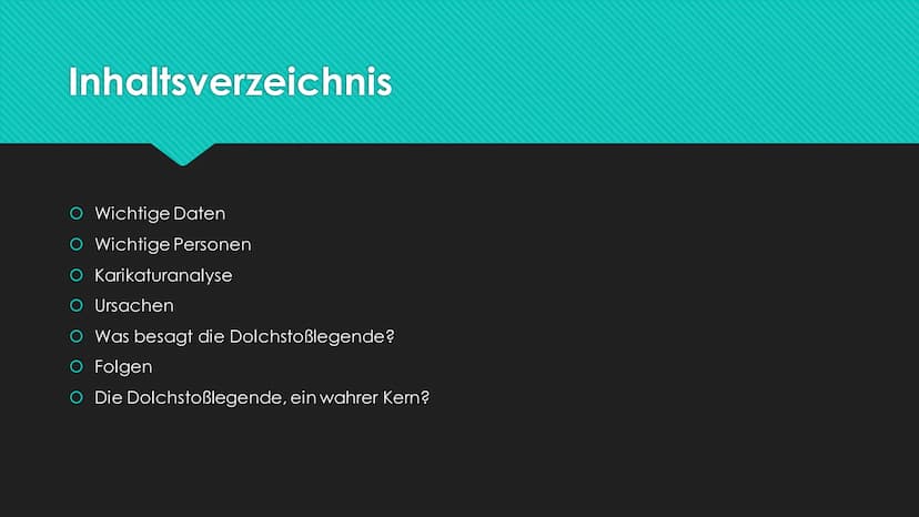 DUNK
Die Dolchstoßlegende
100000
Deutsche,
denkt daran! Inhaltsverzeichnis
O Wichtige Daten
O Wichtige Personen
O Karikaturanalyse
O Ursache