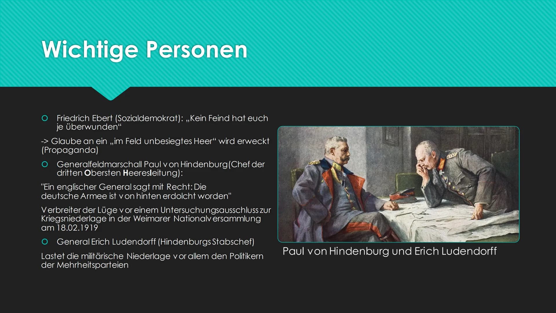 DUNK
Die Dolchstoßlegende
100000
Deutsche,
denkt daran! Inhaltsverzeichnis
O Wichtige Daten
O Wichtige Personen
O Karikaturanalyse
O Ursache