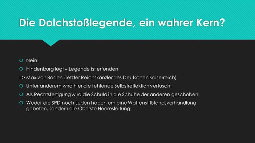 DUNK
Die Dolchstoßlegende
100000
Deutsche,
denkt daran! Inhaltsverzeichnis
O Wichtige Daten
O Wichtige Personen
O Karikaturanalyse
O Ursache