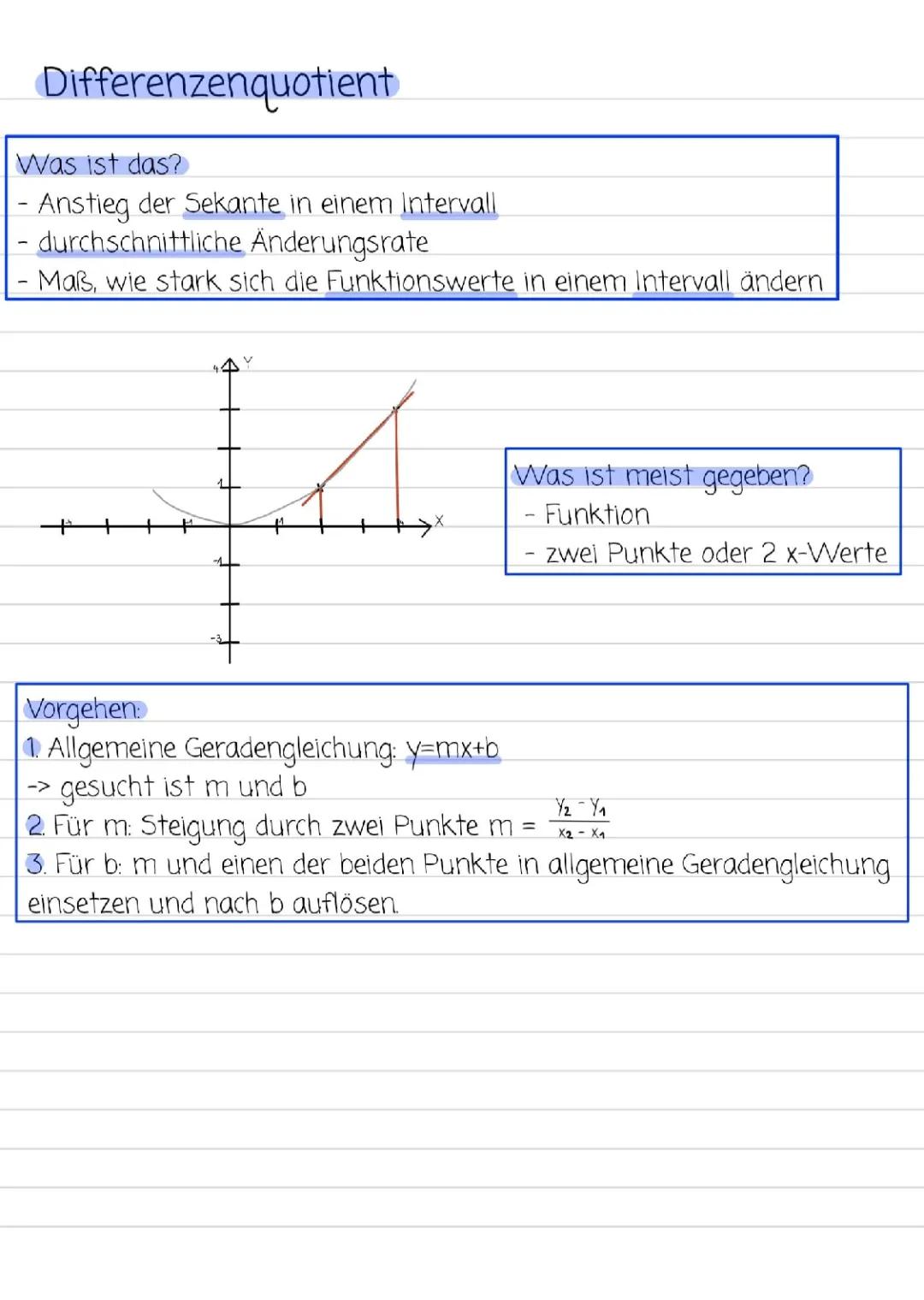 Differenzenquotient und Differenzialquotient