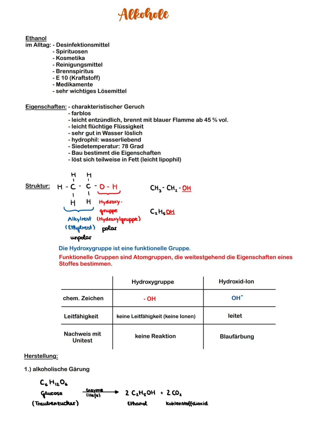 Ethanol
im Alltag: - Desinfektionsmittel
- Spirituosen
- Kosmetika
Struktur:
- Reinigungsmittel
- Brennspiritus
- E 10 (Kraftstoff)
- Medika