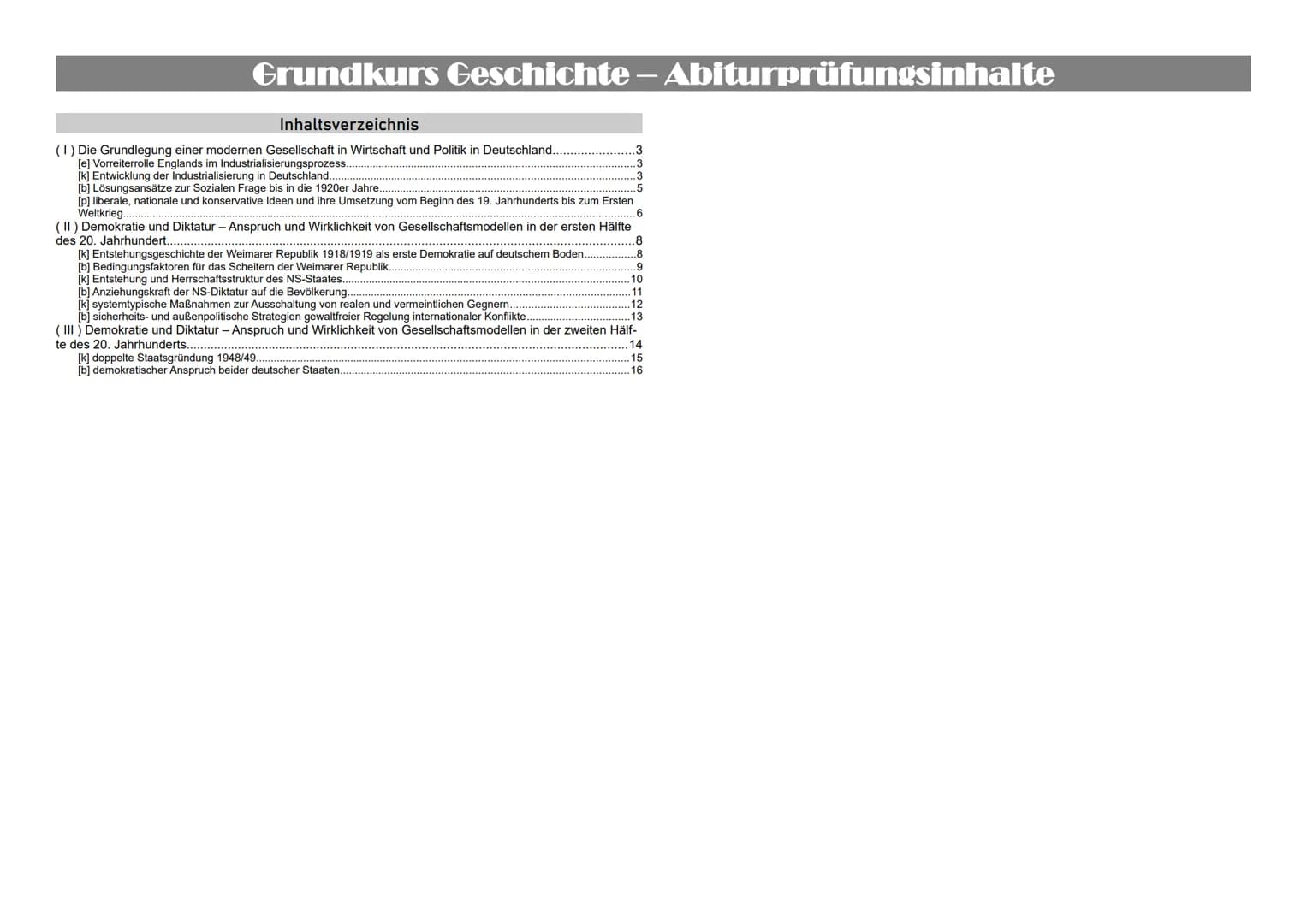 Grundkurs Geschichte – Abiturprüfungsinhalte
Inhaltsverzeichnis
(1) Die Grundlegung einer modernen Gesellschaft in Wirtschaft und Politik in