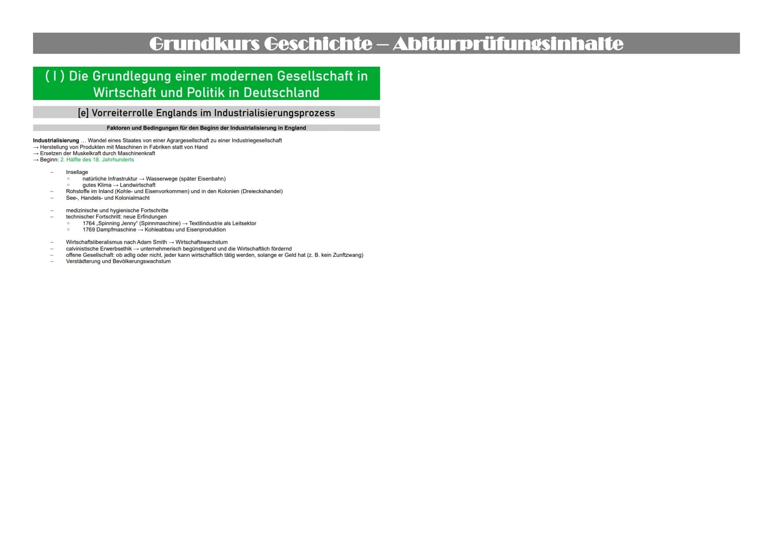 Grundkurs Geschichte – Abiturprüfungsinhalte
Inhaltsverzeichnis
(1) Die Grundlegung einer modernen Gesellschaft in Wirtschaft und Politik in