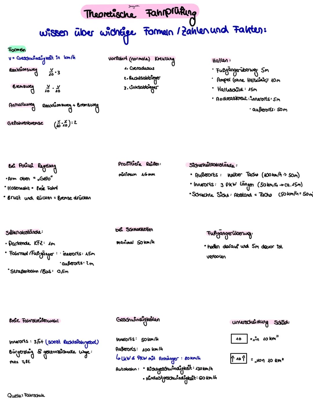 Formeln
V =
Theoretische Fahnprüfung
wissen ülber wichtige Formein / Zahlen und Fakter:
•Geschwindigkeit in km/h
Reaktionsweg 3
влетвихед по