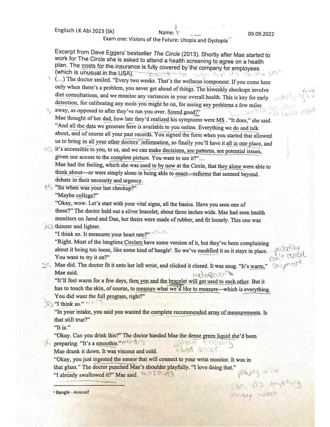 Name:
Englisch LK Abi 2023 (Sk)
Exam one: Visions of the Future: Utopia and Dystopia
Klausurteil A: Sprachmittlung
Task: You have dealt with