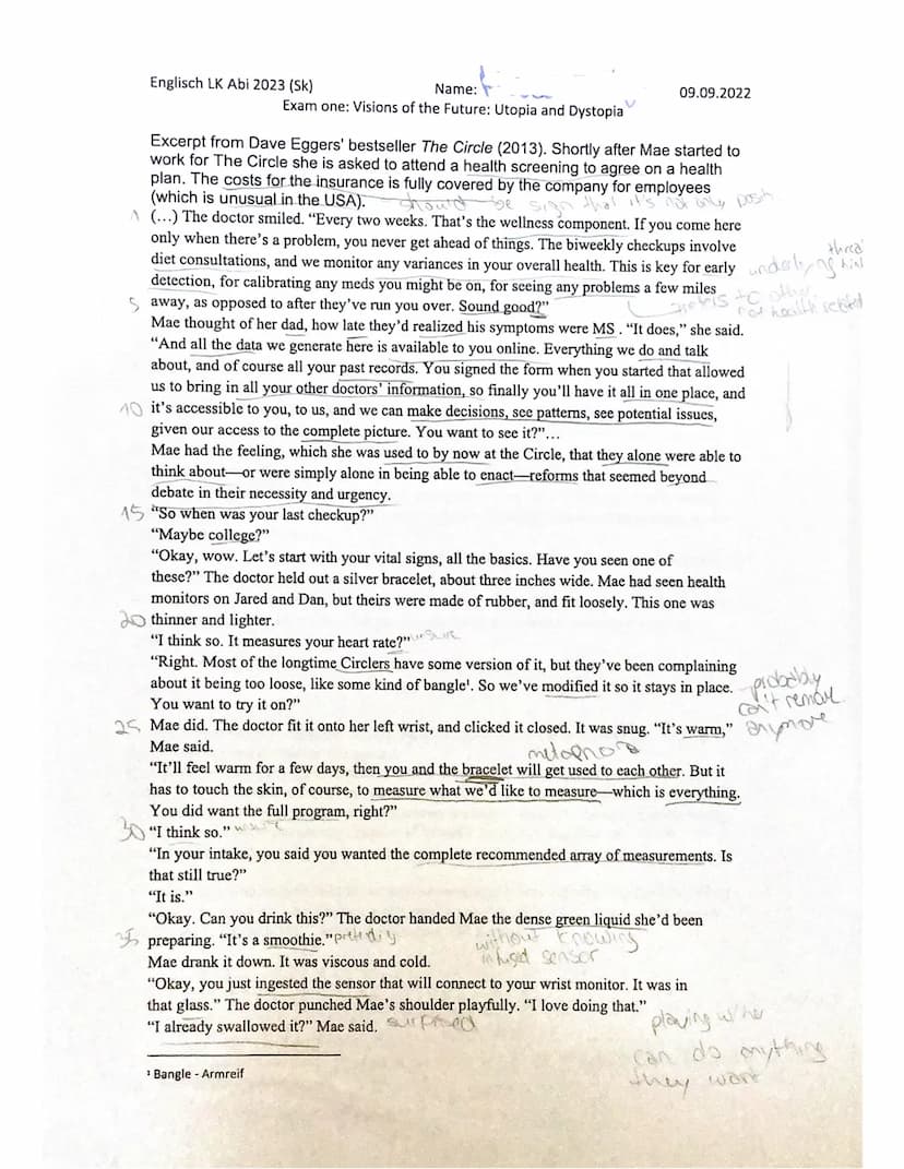 Name:
Englisch LK Abi 2023 (Sk)
Exam one: Visions of the Future: Utopia and Dystopia
Klausurteil A: Sprachmittlung
Task: You have dealt with
