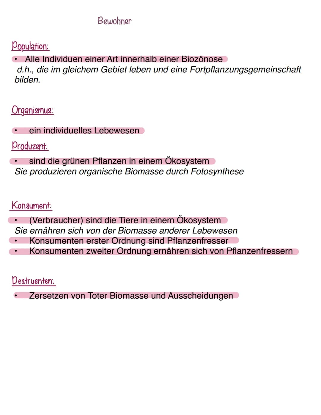 Ökosystem:
Gesamtheit aus Biozönose und Biotop
Ein Ökosystem umfasst den Lebensraum, die darin vorkommenden
Lebewesen und alle Wechselwirkun