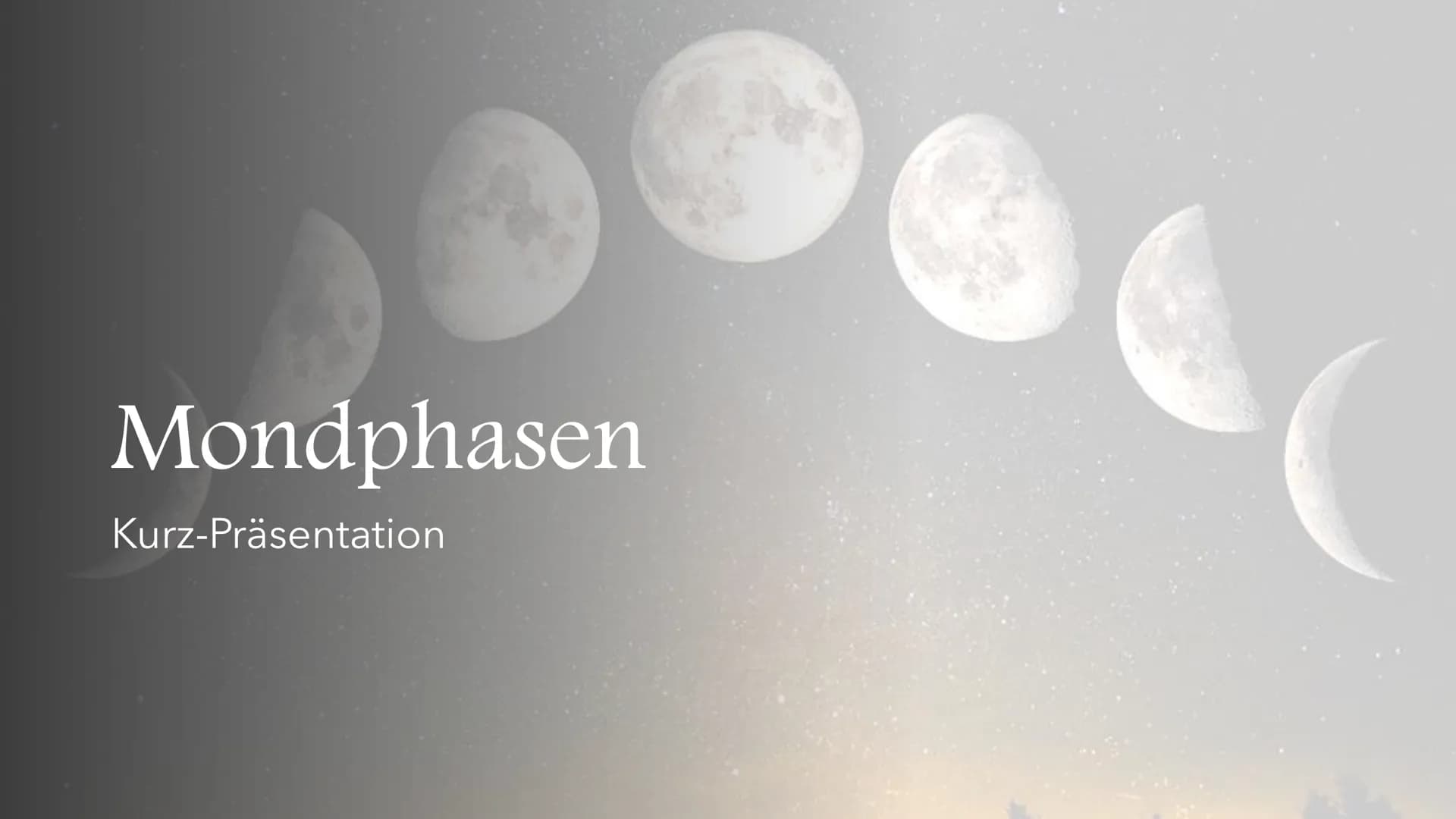 Mondphasen
Kurz-Präsentation Gliederung
Allgemeine Infos über den Mond
• Was sind Mondphasen?
●
Abbildung
Mondphasen erklärt
●
●
●
●
●
Phase