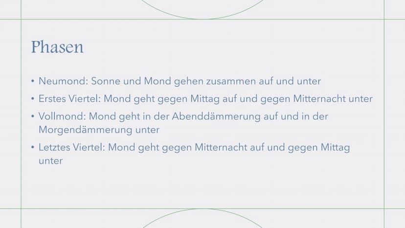 Mondphasen
Kurz-Präsentation Gliederung
Allgemeine Infos über den Mond
• Was sind Mondphasen?
●
Abbildung
Mondphasen erklärt
●
●
●
●
●
Phase