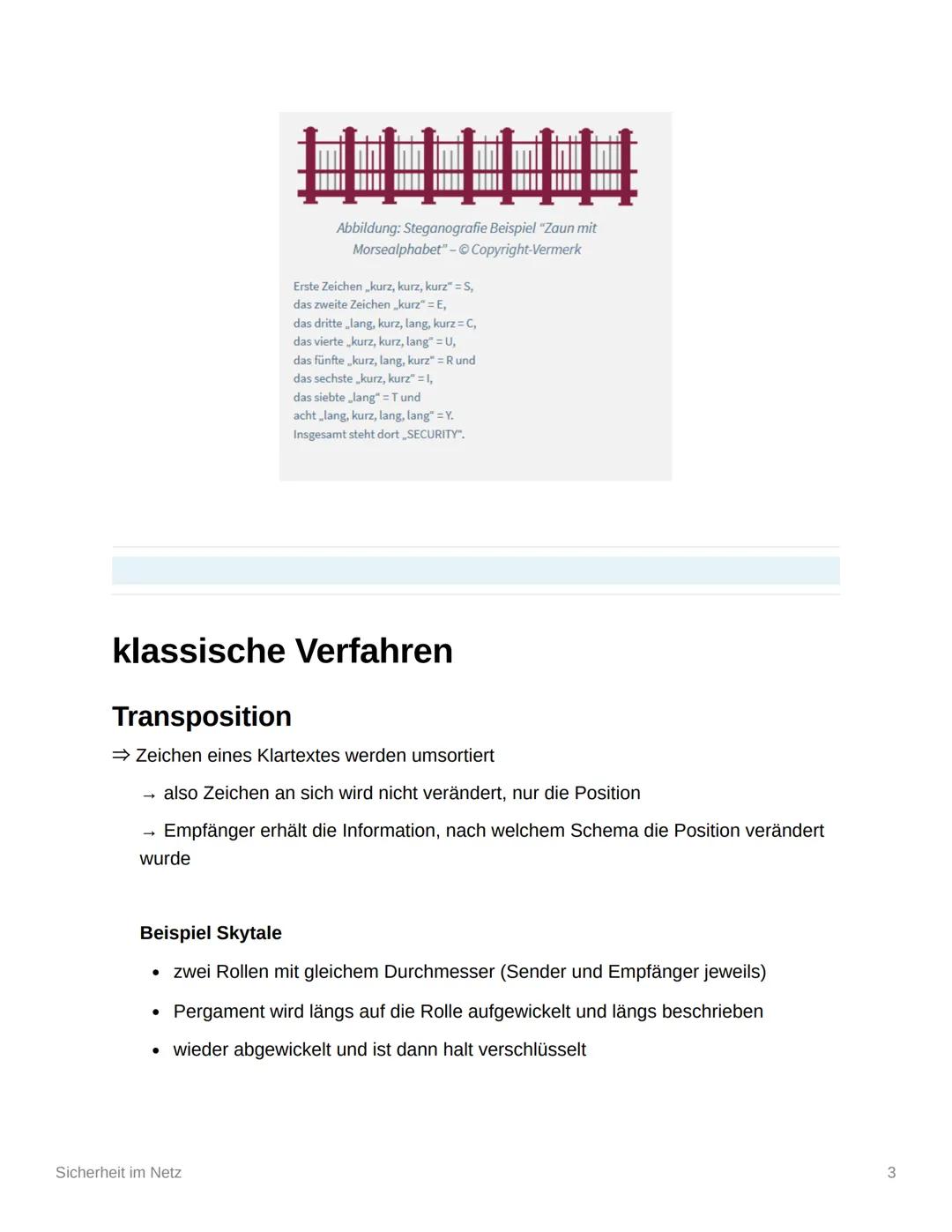 # Sicherheit im Netz

*   Kryptologie (Ziele und Begriffe)
*   Steganografie
*   klassische Verfahren
    *   Transposition - Skytale
    * 