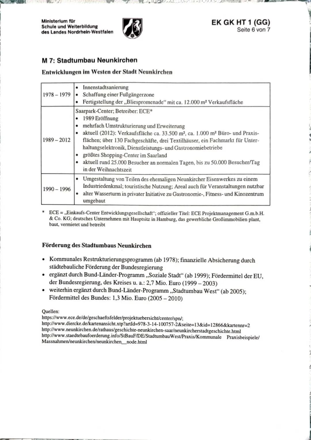 Erdkunde EK Gk QI
Name:
Dritte Klausur
28.02.2023
Thema: Strukturwandel in altindustriellen Räumen
- Das Beispiel Neunkirchen/Saarland
Teila