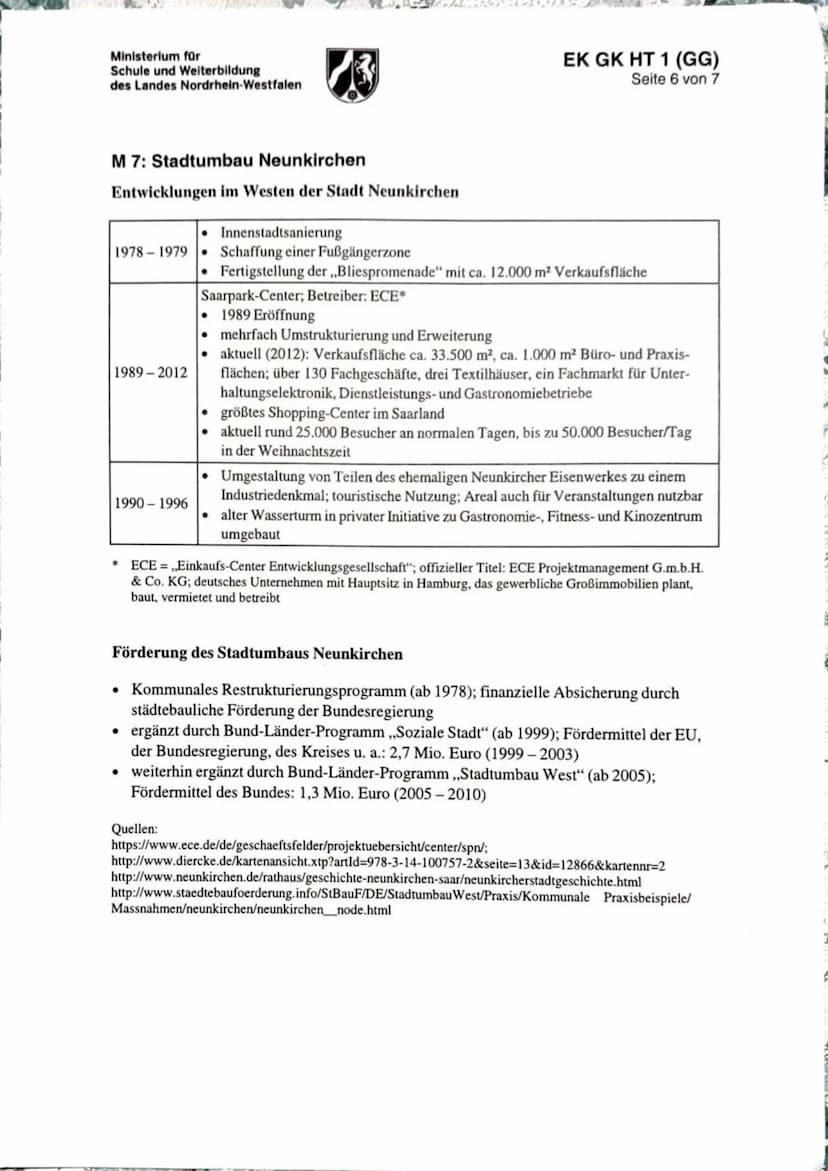 Erdkunde EK Gk QI
Name:
Dritte Klausur
28.02.2023
Thema: Strukturwandel in altindustriellen Räumen
- Das Beispiel Neunkirchen/Saarland
Teila