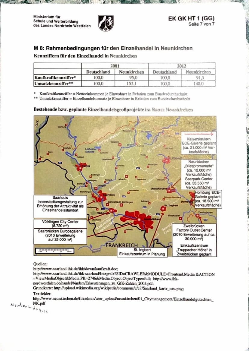Erdkunde EK Gk QI
Name:
Dritte Klausur
28.02.2023
Thema: Strukturwandel in altindustriellen Räumen
- Das Beispiel Neunkirchen/Saarland
Teila