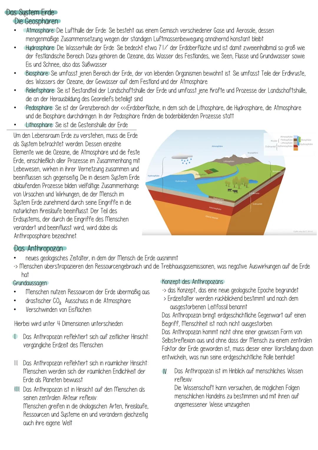 Das System Erde
Die Geosphären
Atmosphäre: Die Lufthülle der Erde: Sie besteht aus einem Gemisch verschiedener Gase und Aerosole, dessen
men