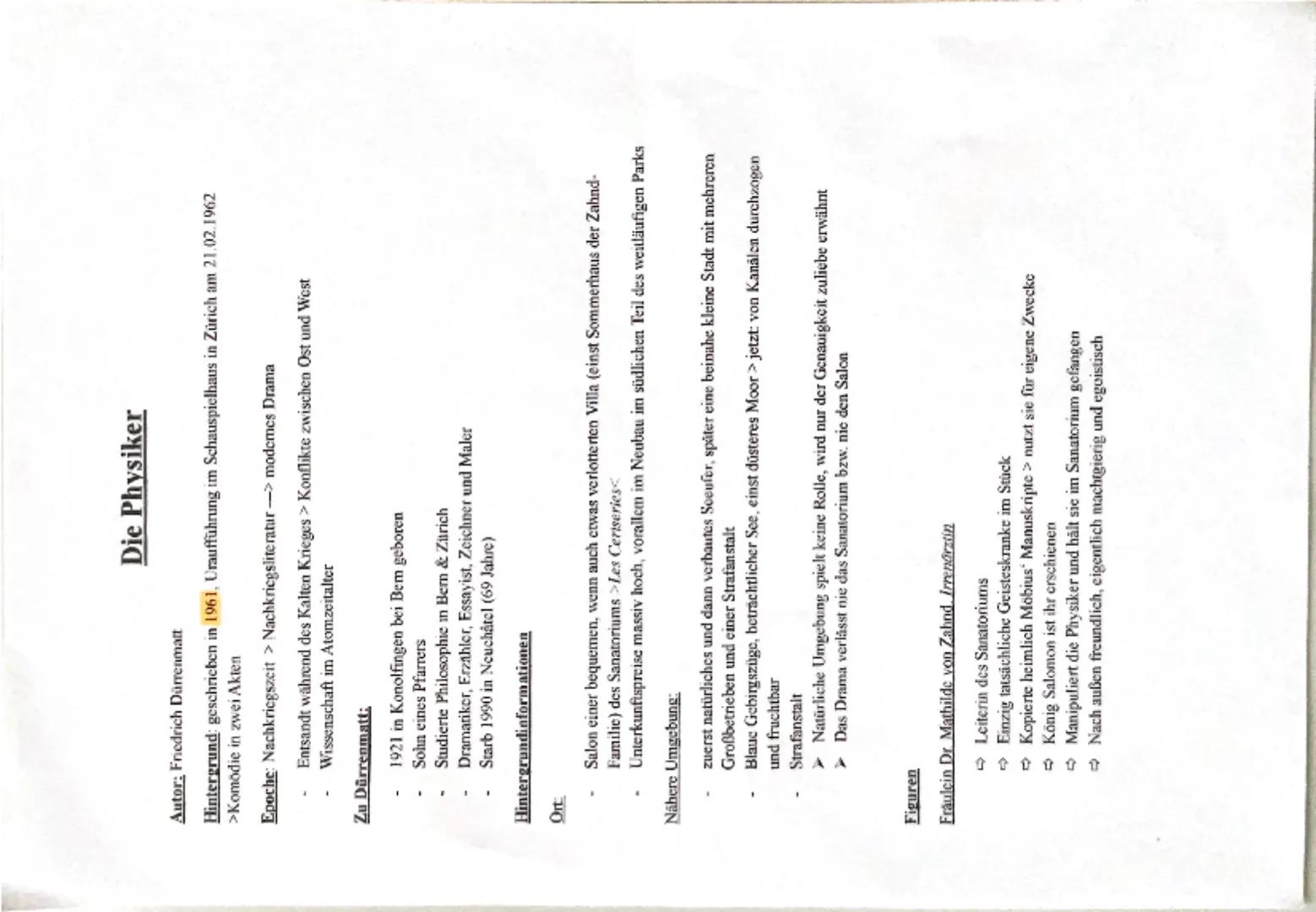 # Die Physiker

Autor: Friedrich Dürrenmatt

Hintergrund: geschrieben in 1961, Uraufführung im Schauspielhaus in Zürich am 21.02.1962

>Komö