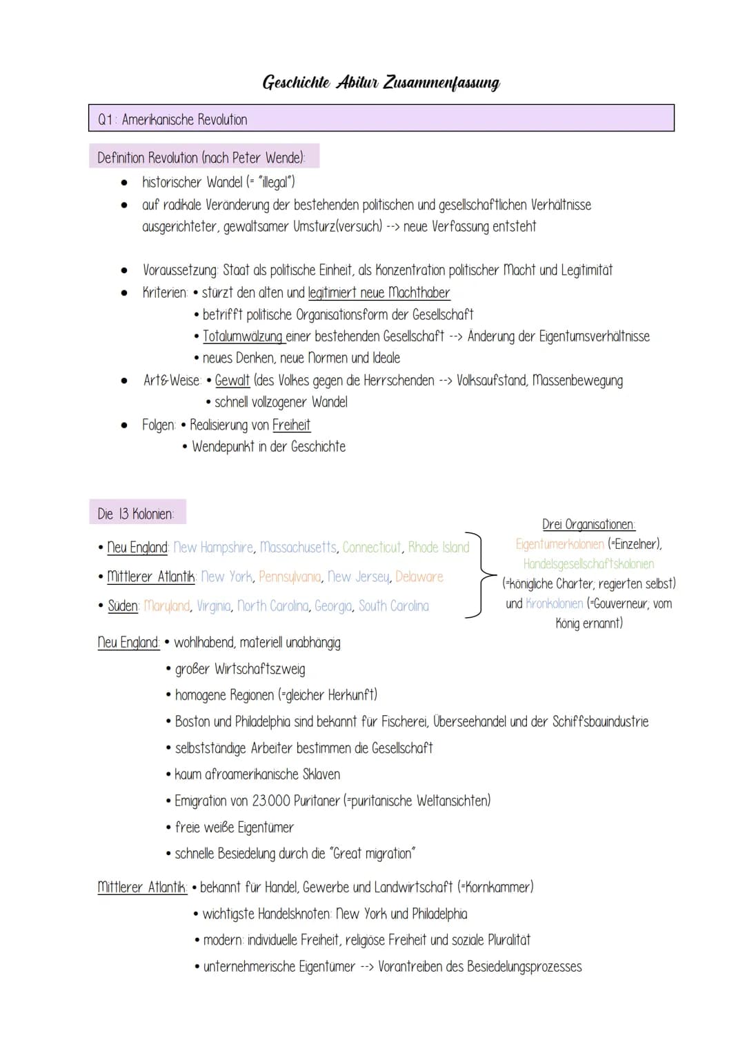 Q1: Amerikanische Revolution
Definition Revolution (nach Peter Wende):
historischer Wandel (= "illegal")
auf radikale Veränderung der besteh