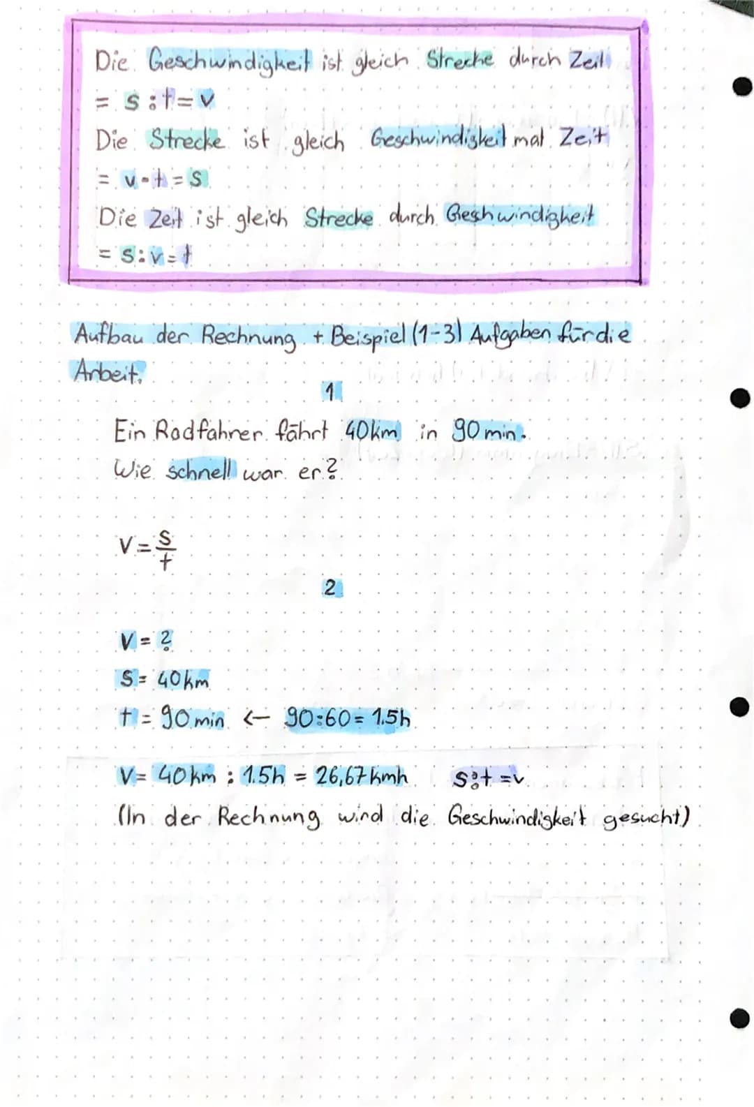 PHYSIK
Lernzettel
Bewegungen
//
V=
V =
S = Strecke
t = Time (Zeit)
O
Geschwindigkeit
Wenn man km/h in m/s (Meter pro
will rechnet man km/h :