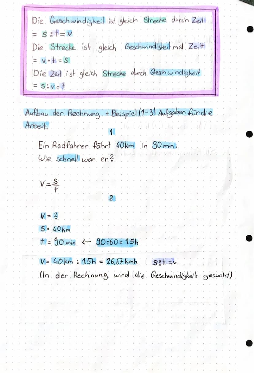 PHYSIK
Lernzettel
Bewegungen
//
V=
V =
S = Strecke
t = Time (Zeit)
O
Geschwindigkeit
Wenn man km/h in m/s (Meter pro
will rechnet man km/h :
