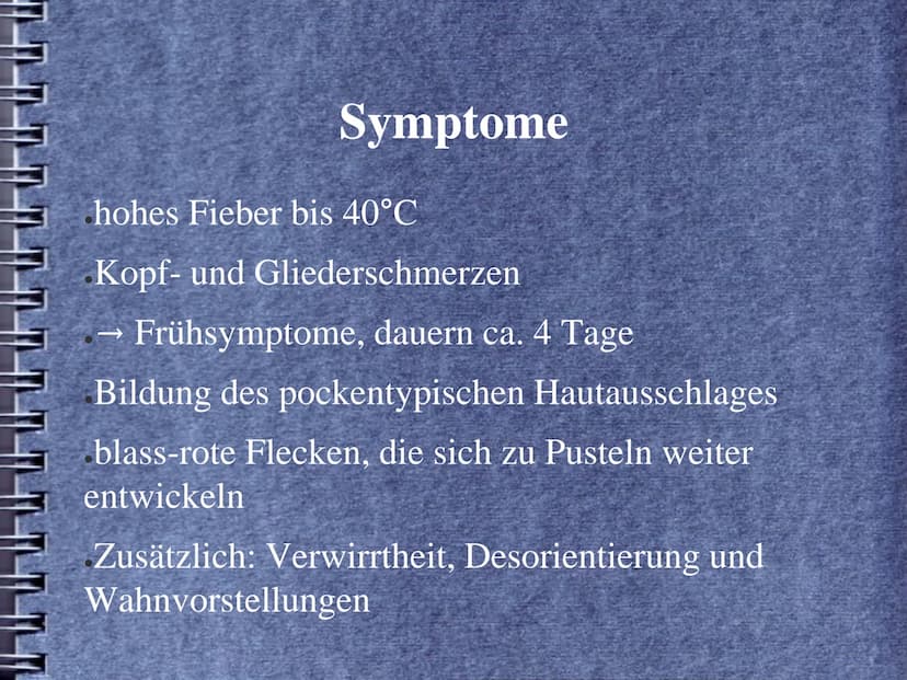 Pocken (Variola) Historischer Hintergrund
Erreger
Gliederung
Verbreitungsgebiet
Infektionsweg
Inkubationszeit
Symptome
Krankheitsverlauf
Geg